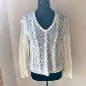 Cable Knit Sweater Mohair Wool Blend REFERENCE POINT Off White Cream Sheer Knit
